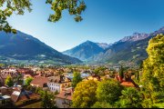 Merano or Meran view from Tappeiner promenade. Trentino Alto Adi